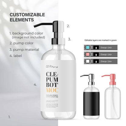 Clear Pump Bottle - Soap Bottle - Editable Lid