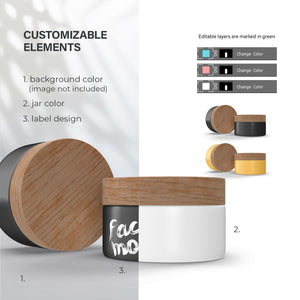 Cosmetic Plastic Jars With Wooden Lids - 7 Mockups Bundle