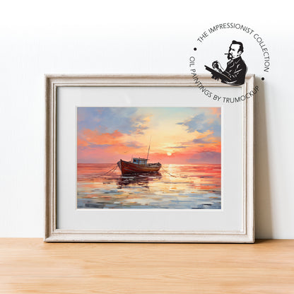 Boat In The Sea - Impressionism Collection - Digital Oil Painting | Printable Wall Art