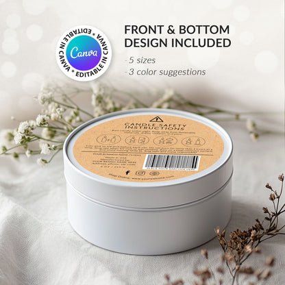 Printable Candle Labels - vol.3 - Front + Bottom Safety Label - Editable Canva Templates