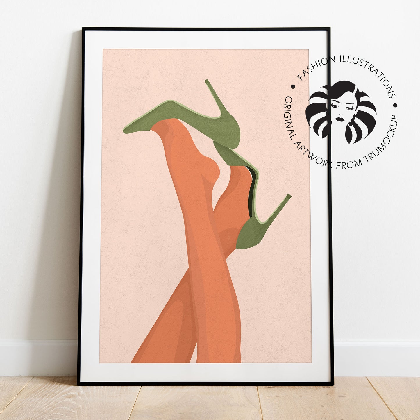 Woman Legs With Green High Heels - Digital Illustration | Ready to Print Wall Art