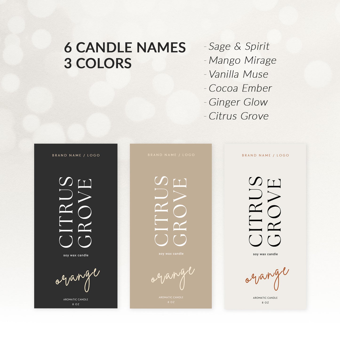 Printable Candle Labels - vol.2 - Editable Canva Templates