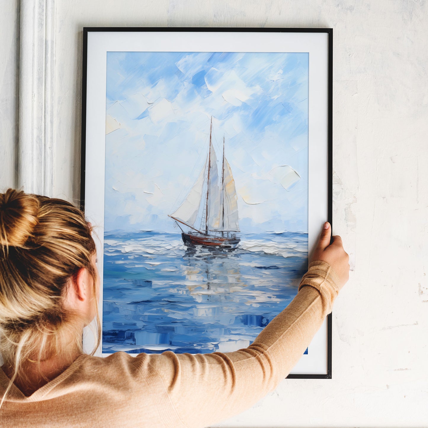 Boat In The Sea - Impressionism Collection - Digital Oil Painting | Printable Wall Art