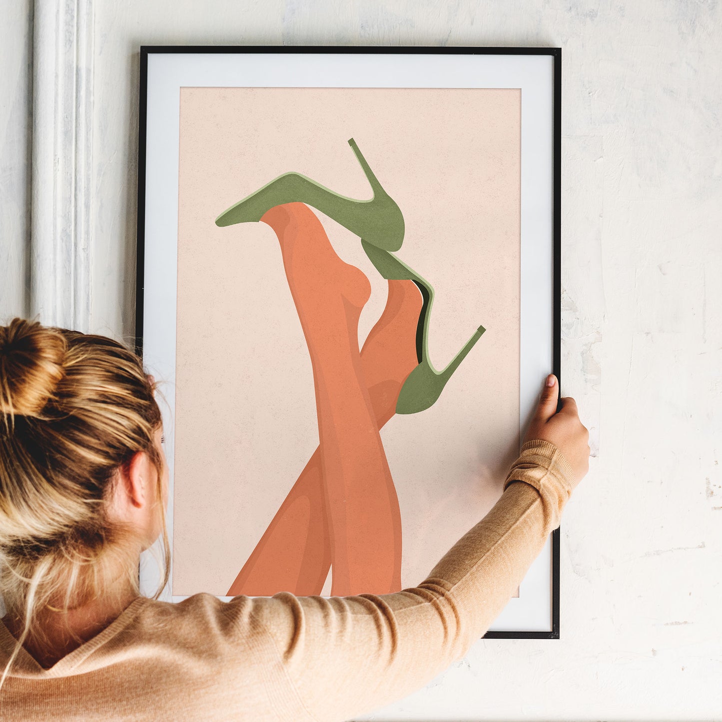 Woman Legs With Green High Heels - Digital Illustration | Ready to Print Wall Art