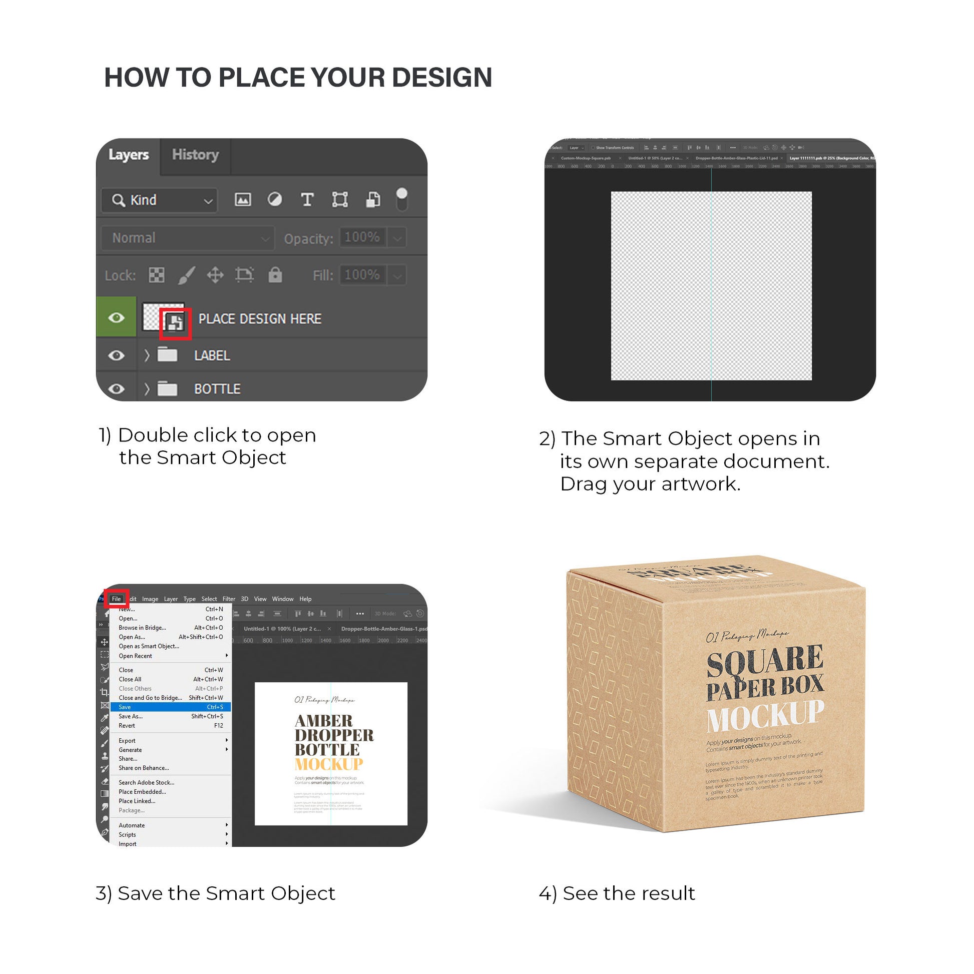 Square Cardboard Box - 4 Mockups Bundle