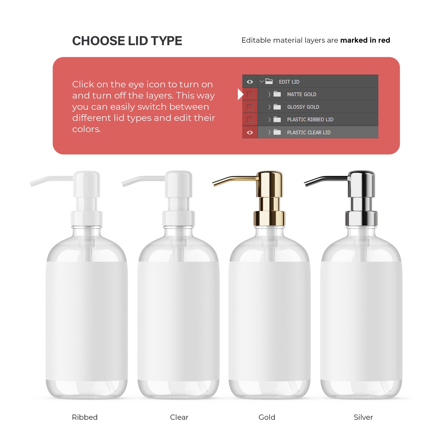 Clear Pump Bottle - Soap Bottle - Editable Lid