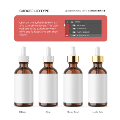 Amber Dropper Bottle & Open Box - Editable Lid