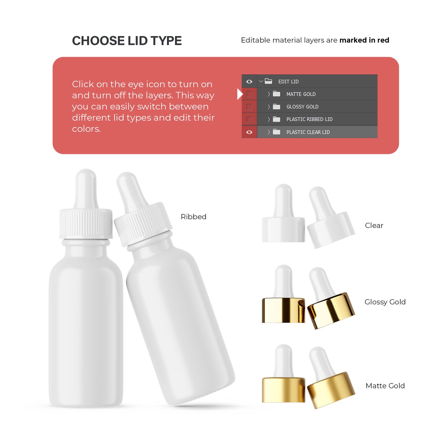 Glossy Dropper Bottle - Editable Lid