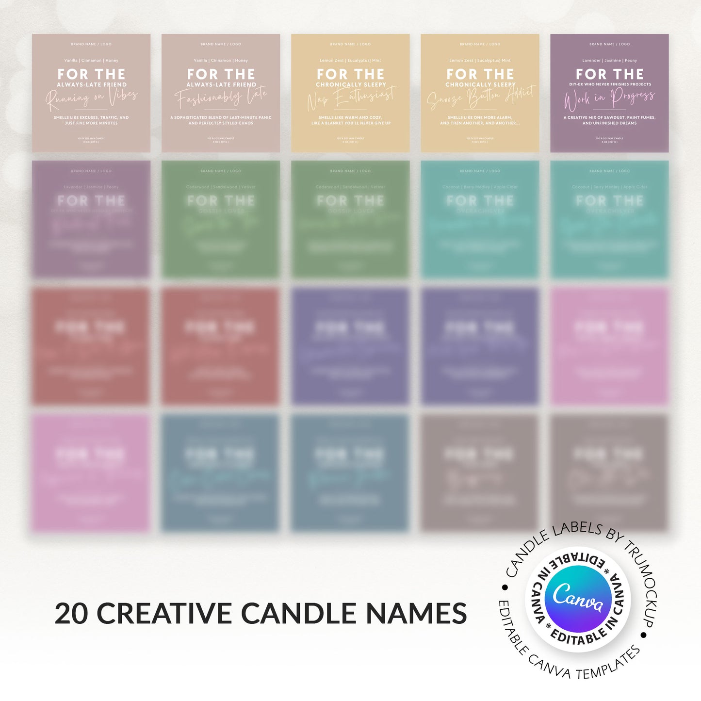 Printable Candle Labels - Funny Candle Names - vol.2 - Editable Canva Templates