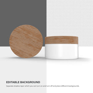 Cosmetic Plastic Jars With Wooden Lids - 7 Mockups Bundle