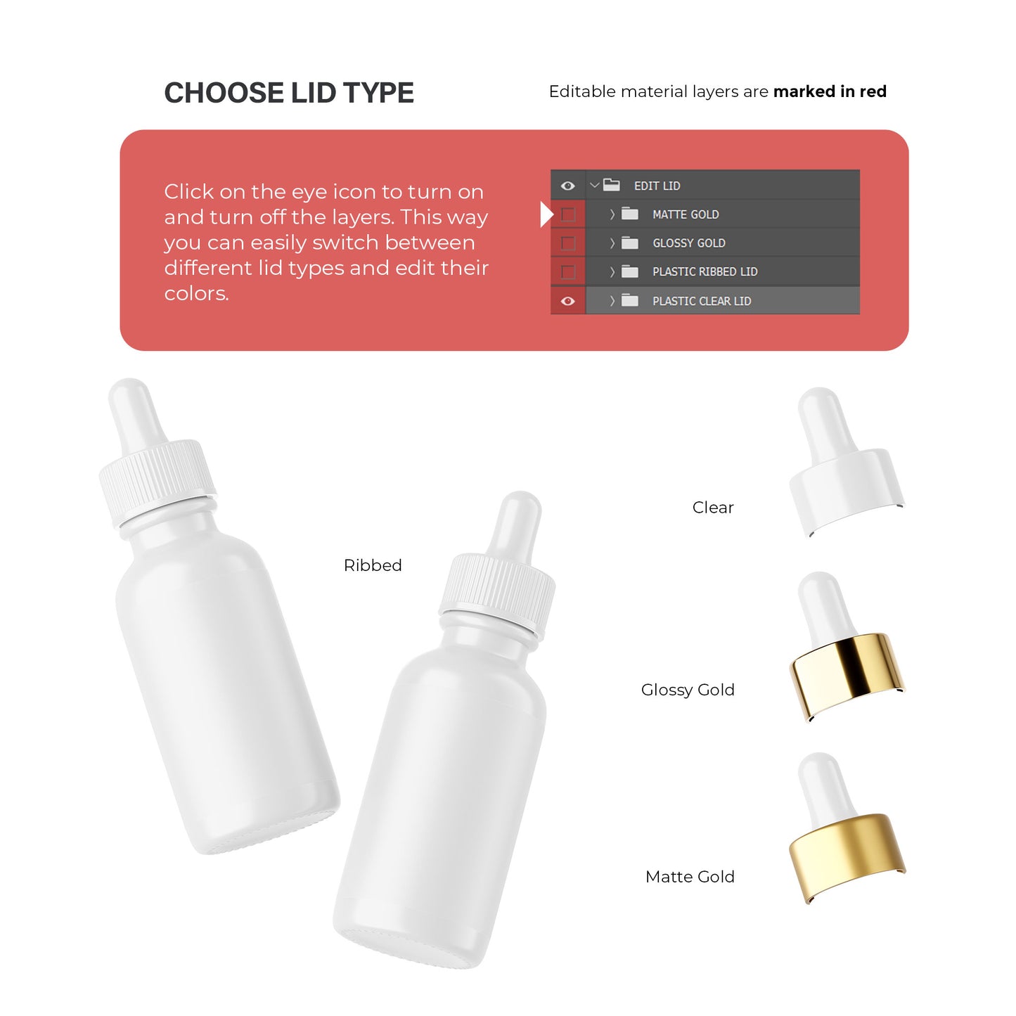 Glossy Dropper Bottle - Editable Lid