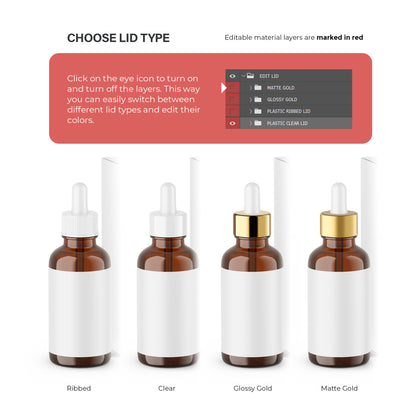 Amber Dropper Bottle & Box - Editable Lid