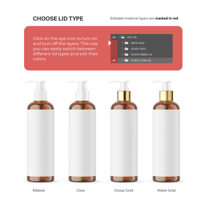 Amber Pump Bottle - Editable Lid