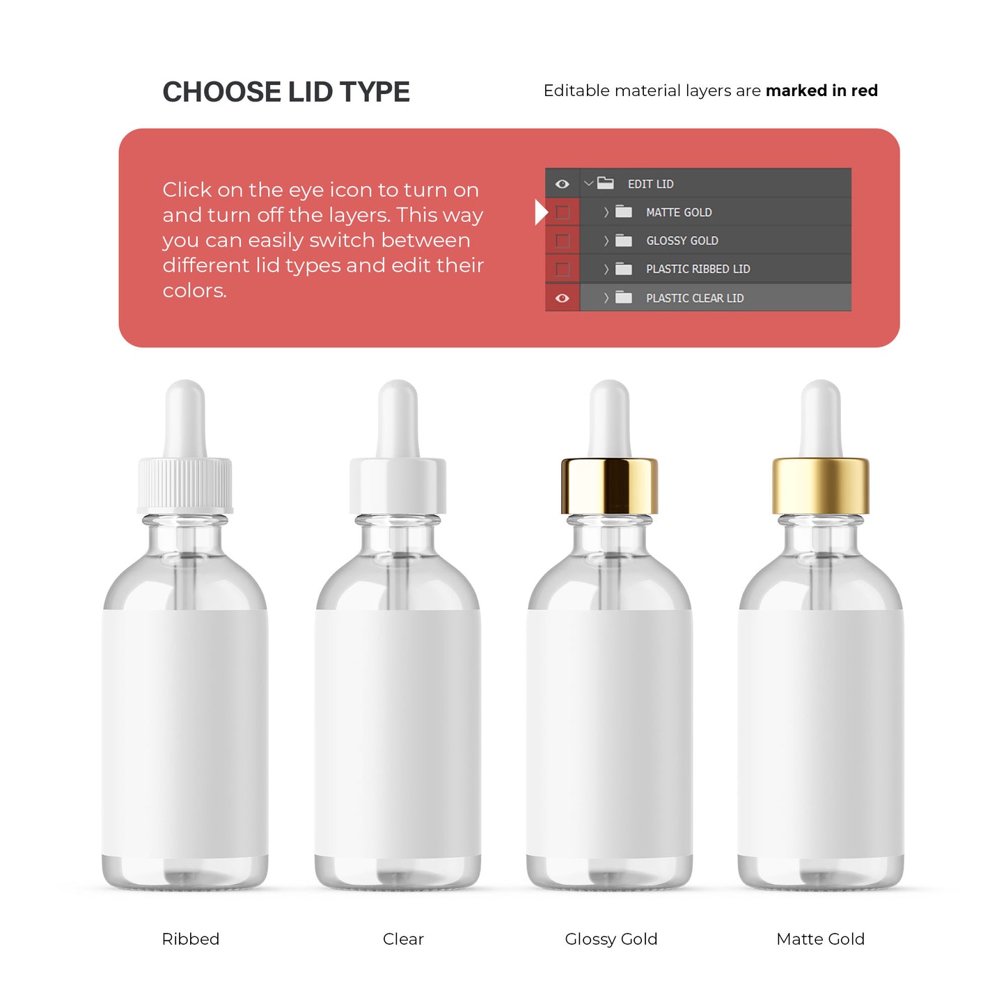 Clear Dropper Bottle - Editable Lid