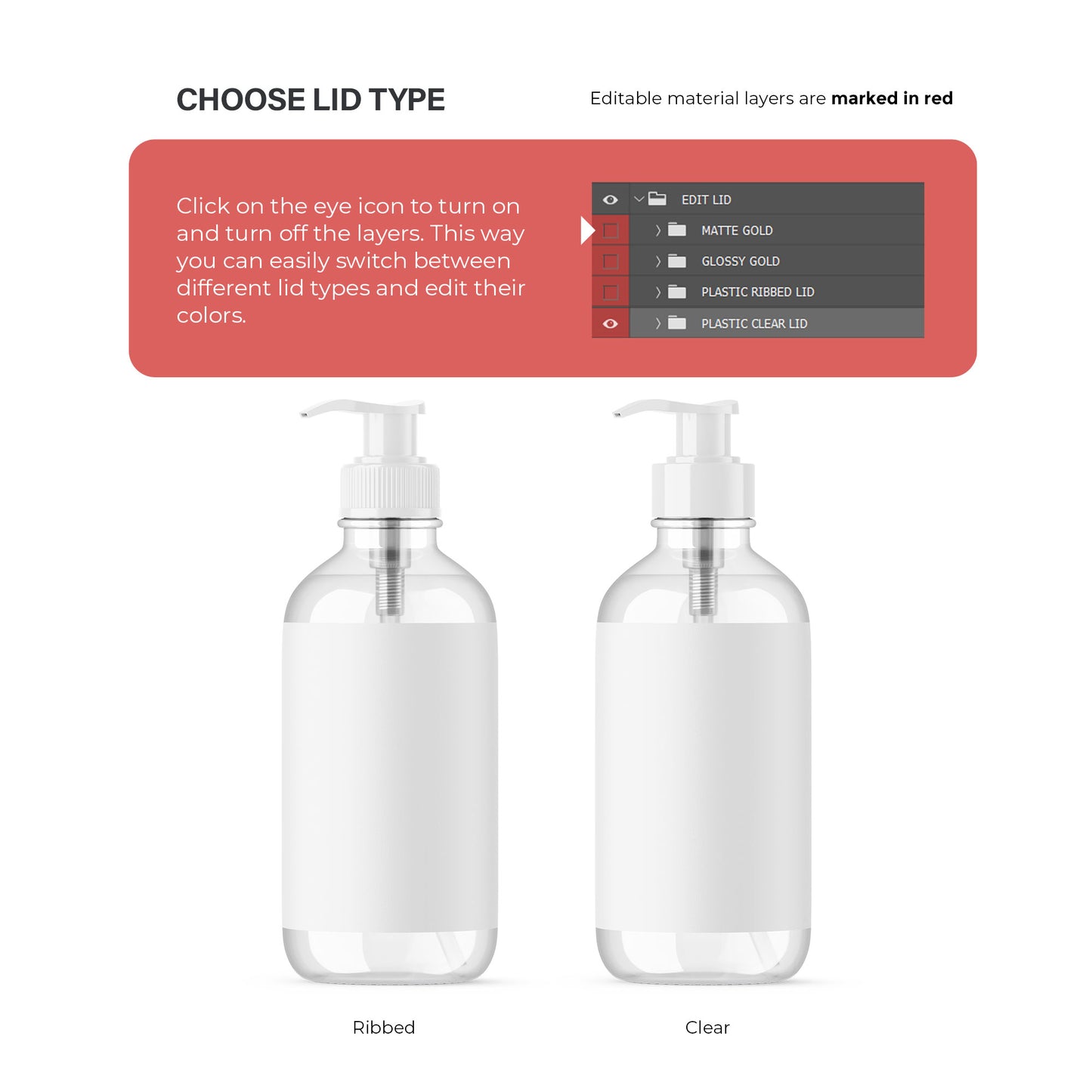 Clear Pump Bottle - Soap Bottle - Editable Lid