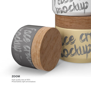 Cosmetic Plastic Jars With Wooden Lids - 6 Mockups Bundle