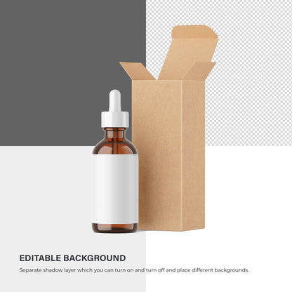 Amber Dropper Bottle & Open Cardboard Box - Editable Lid