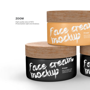 Cosmetic Plastic Jars With Wooden Lids - 7 Mockups Bundle