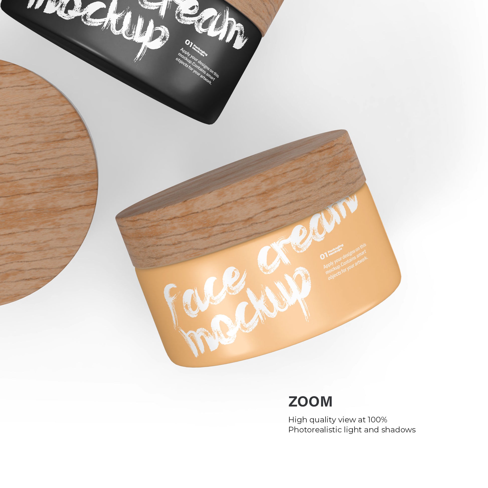 Plastic Cream Jar - Wooden Lids - Cosmetic Mockup