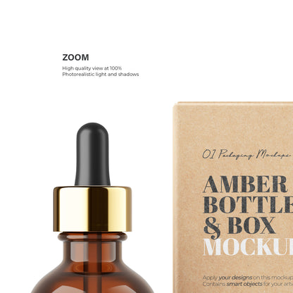 Amber Dropper Bottle & Cardboard Box - Editable Lid