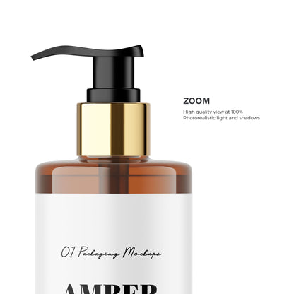 Amber Pump Bottle - Editable Lid