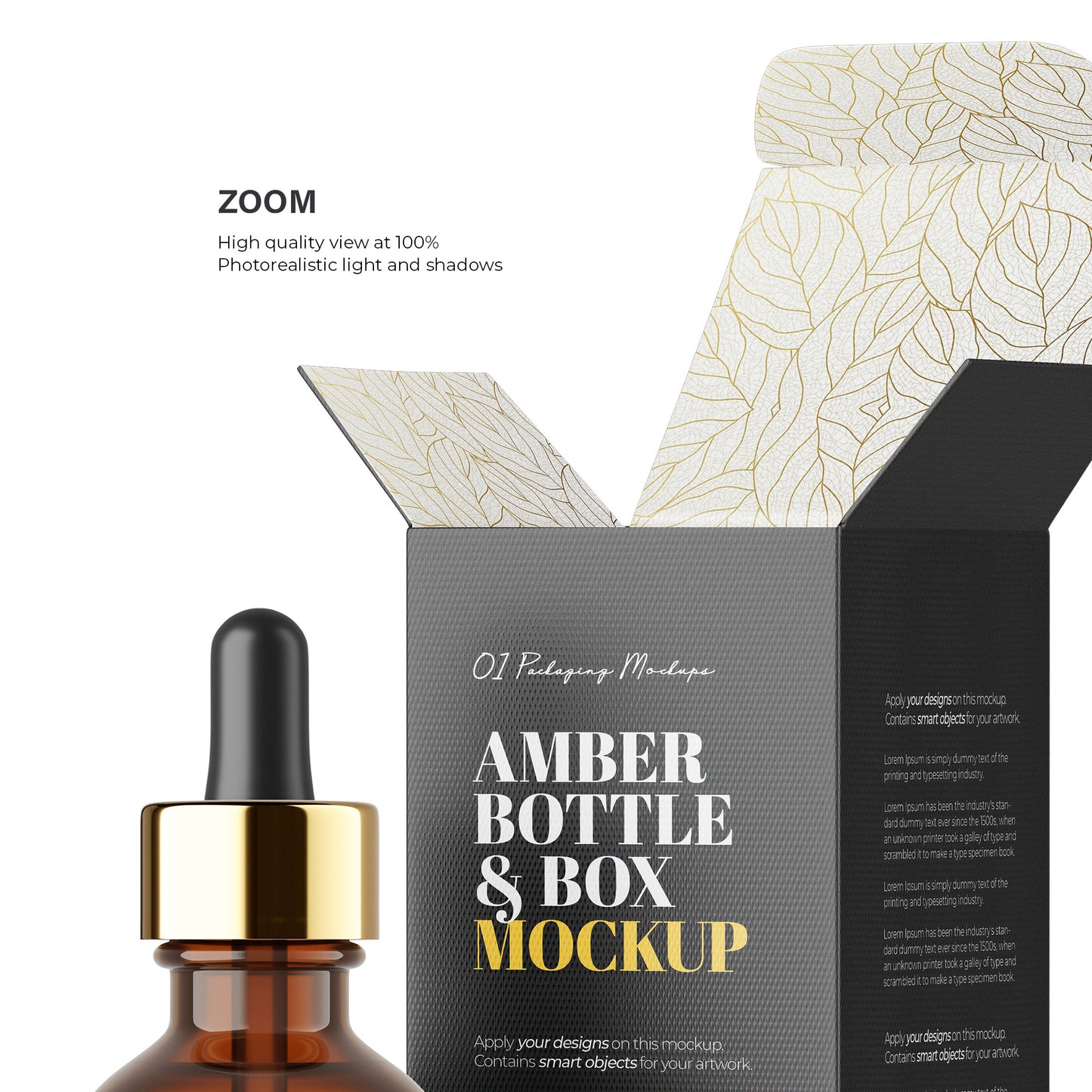 Amber Dropper Bottle & Open Box - Editable Lid