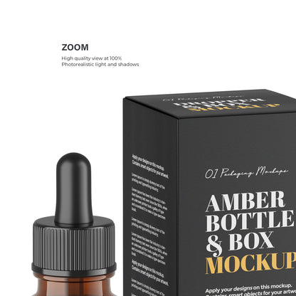 Amber Dropper Bottle & Box - Editable Lid