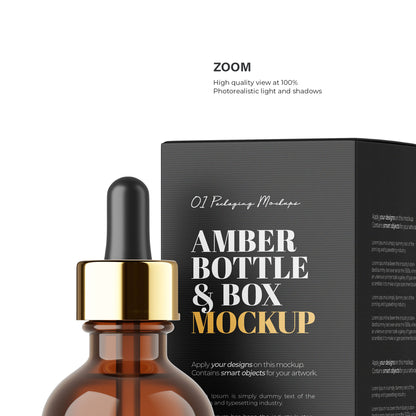 Amber Dropper Bottle & Box - Editable Lid