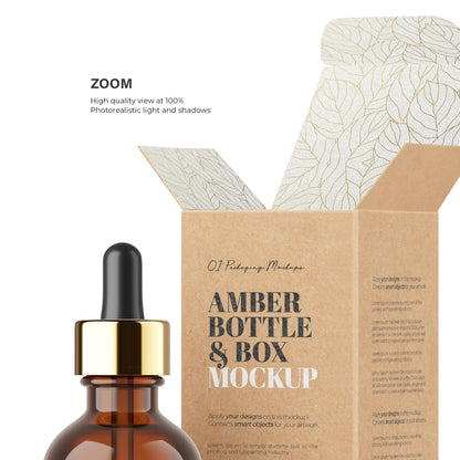 Amber Dropper Bottle & Open Cardboard Box - Editable Lid