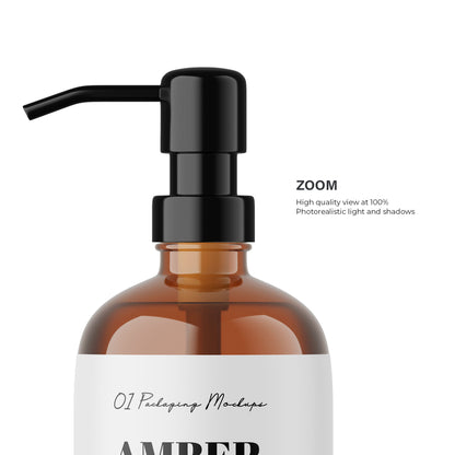 Amber Pump Bottle - Soap Bottle - Editable Lid