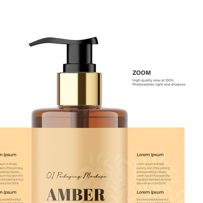 Amber Pump Bottle - Expanded Label & Editable Lid