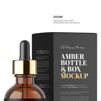 Amber Dropper Bottle & Box - Editable Lid