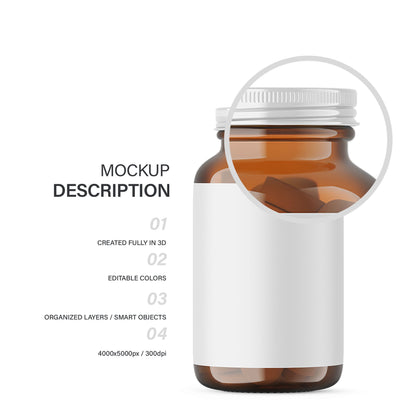 Digital Amber Glass Pills Bottle - Medical Mockup - PSD / PNG / JPG