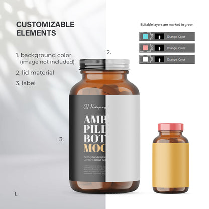 Digital Amber Glass Pills Bottle - Medical Mockup - PSD / PNG / JPG