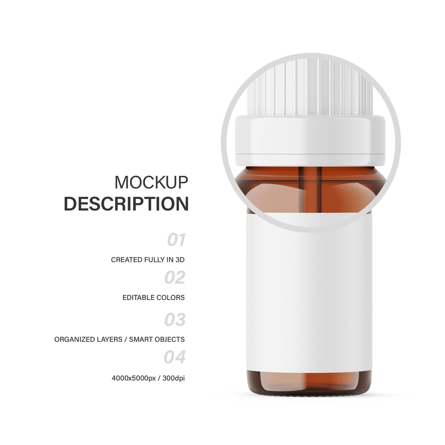 Digital Amber Glass Medical Bottle - Medical Mockup - PSD / PNG / JPG