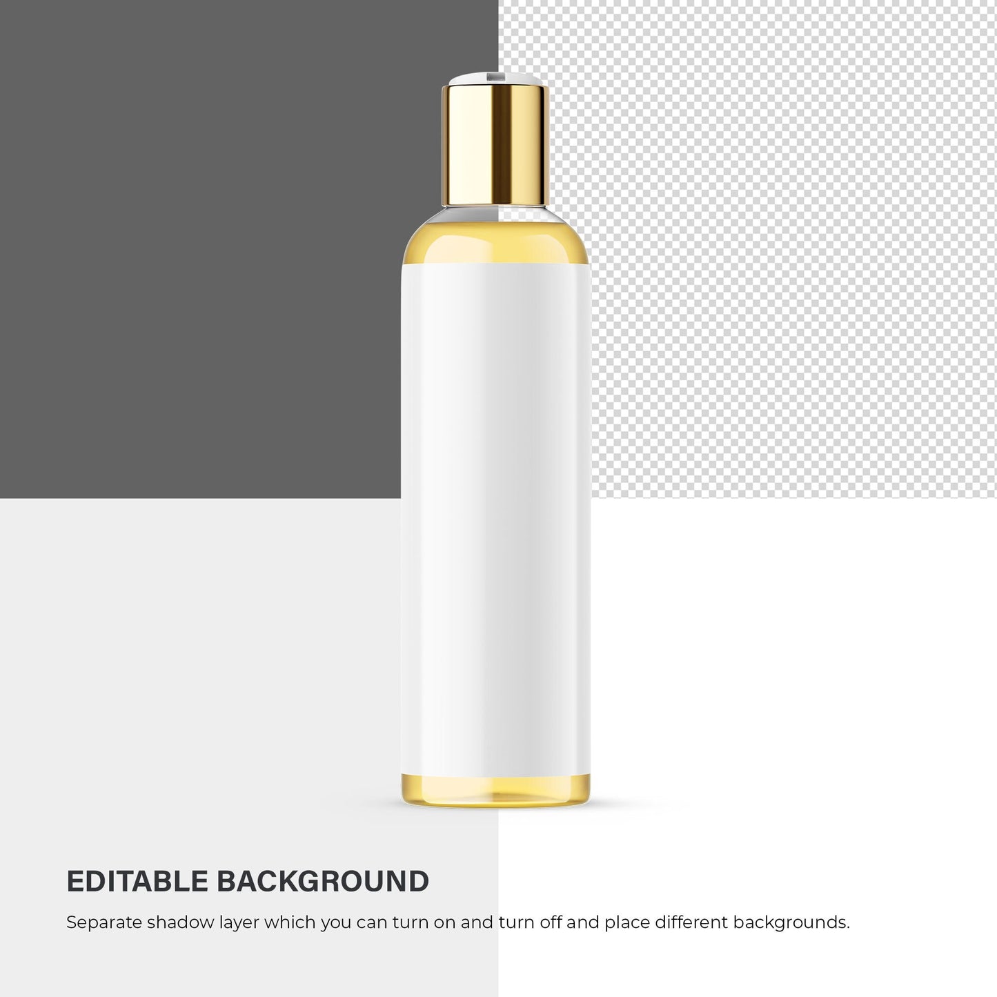 Digital Disc/Press Top Bottle With Oil & Editable Lid - Cosmetic Mockup - PSD / PNG / JPG