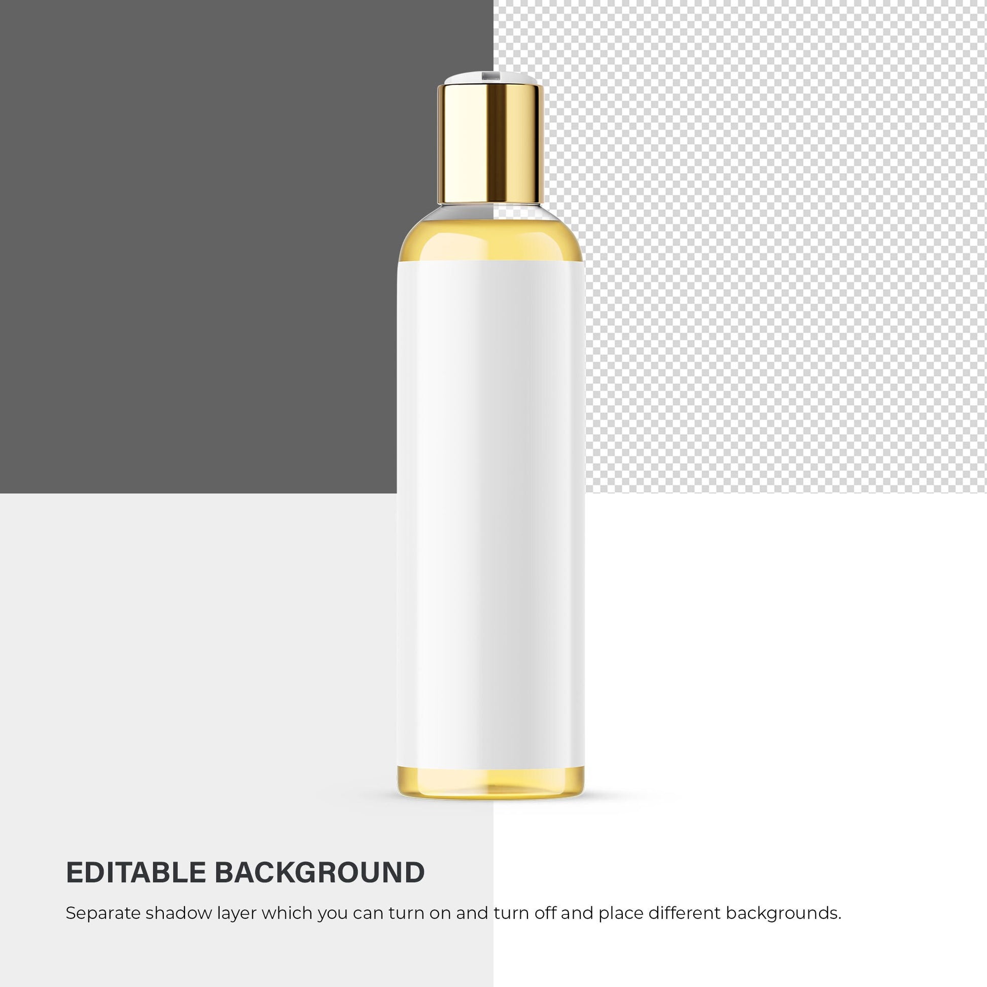 Digital Disc/Press Top Bottle With Oil & Editable Lid - Cosmetic Mockup - PSD / PNG / JPG