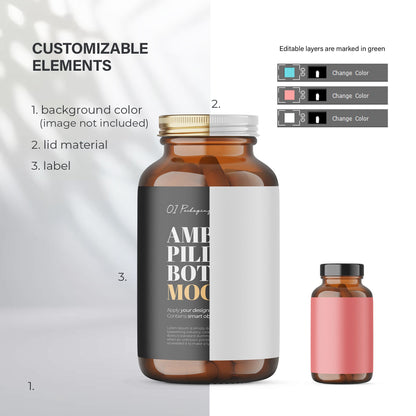 Digital Amber Glass Pills Bottle - Medical Mockup - PSD / PNG / JPG