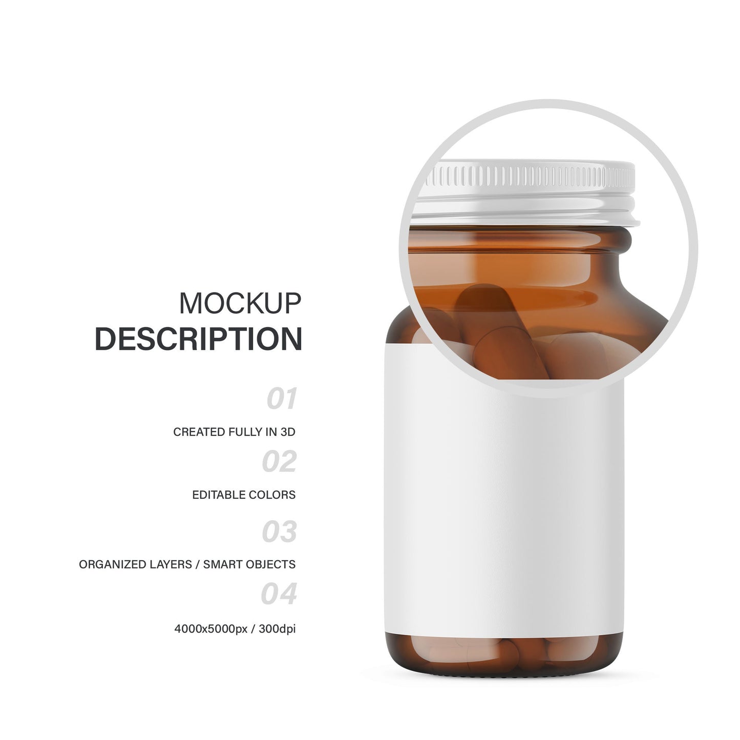 Digital Amber Glass Pills Bottle - Medical Mockup - PSD / PNG / JPG