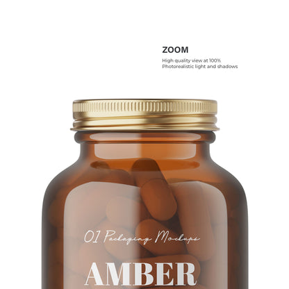 Digital Amber Glass Pills Bottle - Medical Mockup - PSD / PNG / JPG