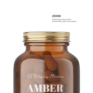 Digital Amber Glass Pills Bottle - Medical Mockup - PSD / PNG / JPG