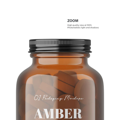 Digital Amber Glass Pills Bottle - Medical Mockup - PSD / PNG / JPG