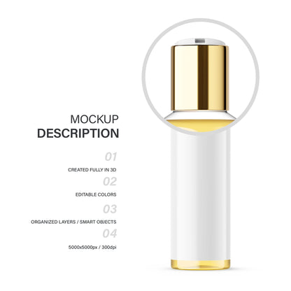 Digital Disc/Press Top Bottle With Oil & Editable Lid - Cosmetic Mockup - PSD / PNG / JPG