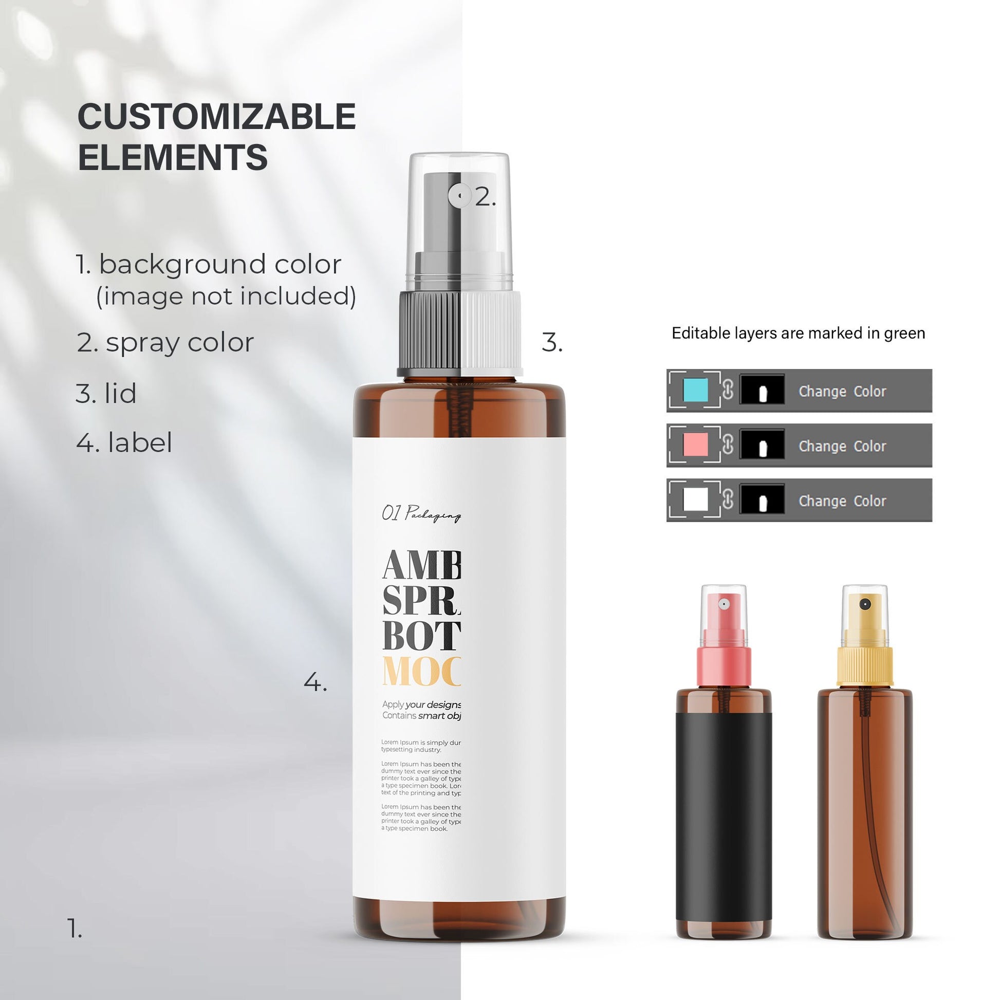 Digital Amber Spray Bottle - Cosmetic Mockup - PSD / PNG / JPG