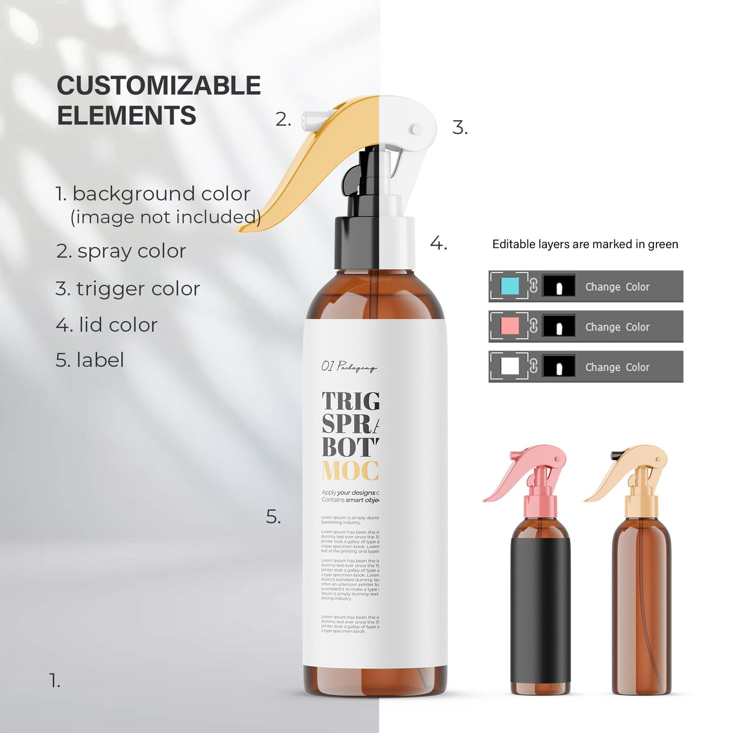 Digital Amber Trigger Spray Bottle - Cosmetic Mockup - PSD / PNG / JPG