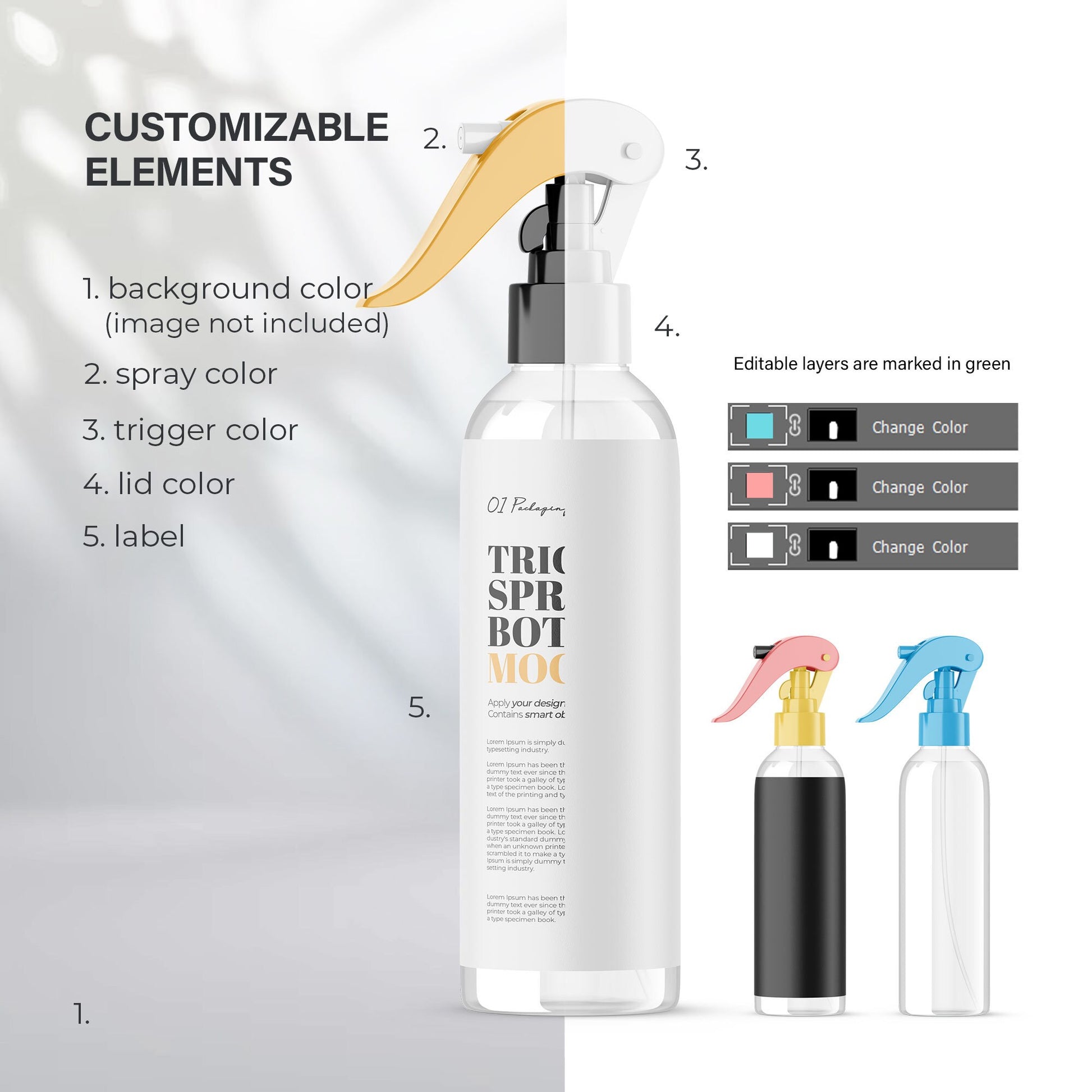 Digital Clear Trigger Spray Bottle - Cosmetic Mockup - PSD / PNG / JPG