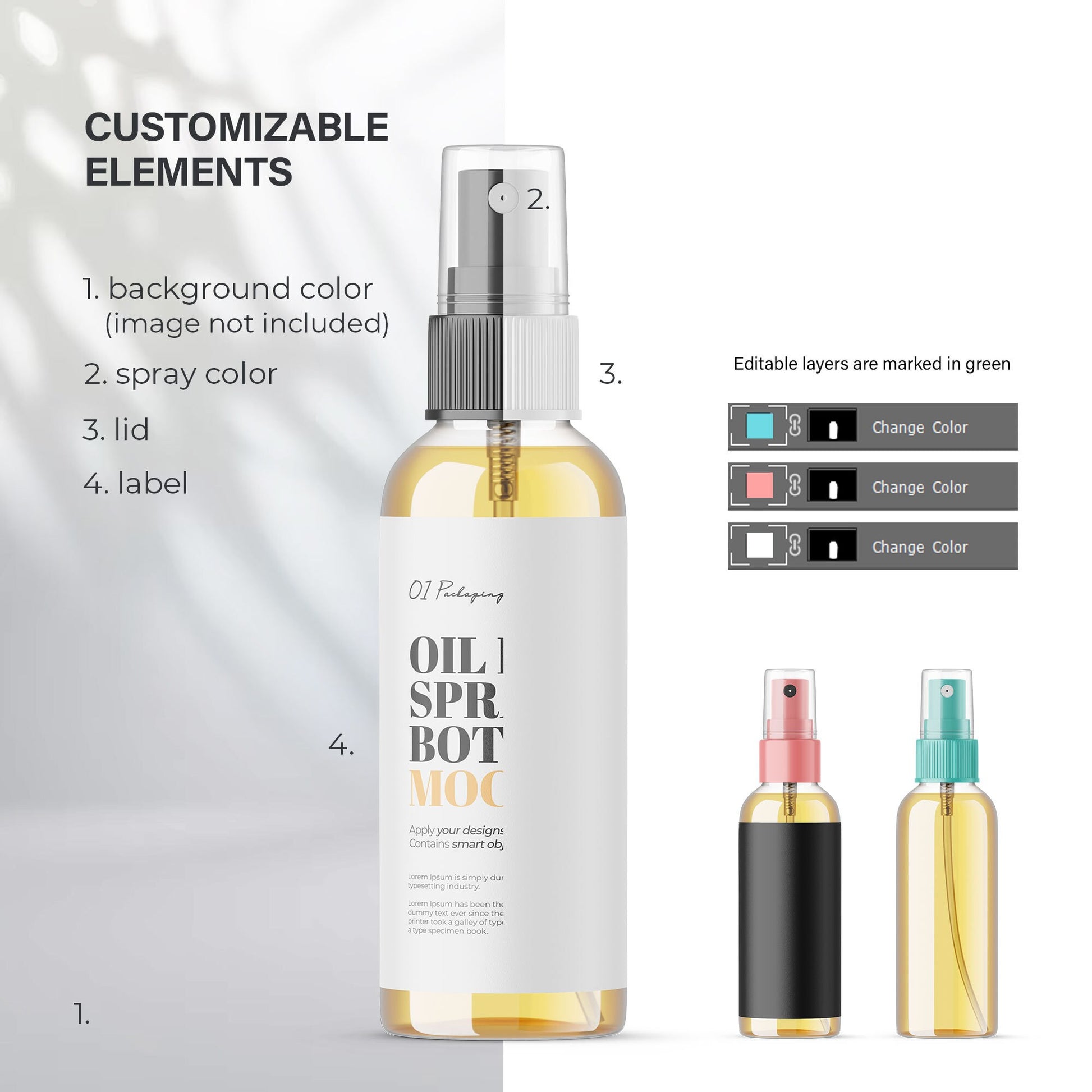 Digital Glass Spray Bottle With Oil - Cosmetic Mockup - PSD / PNG / JPG