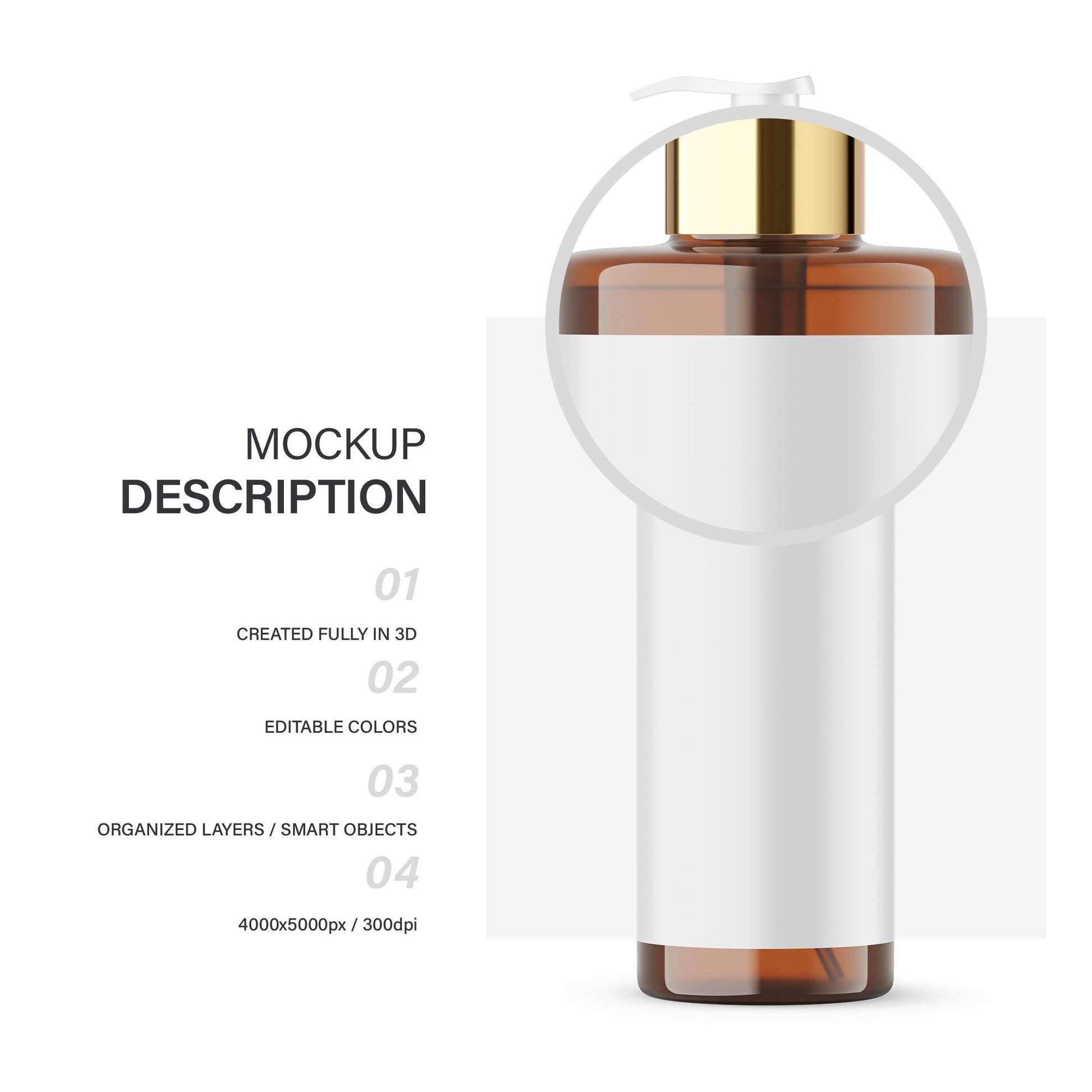 Digital Amber Pump Bottle With Expanded Label - Cosmetic Mockup - PSD / PNG / JPG