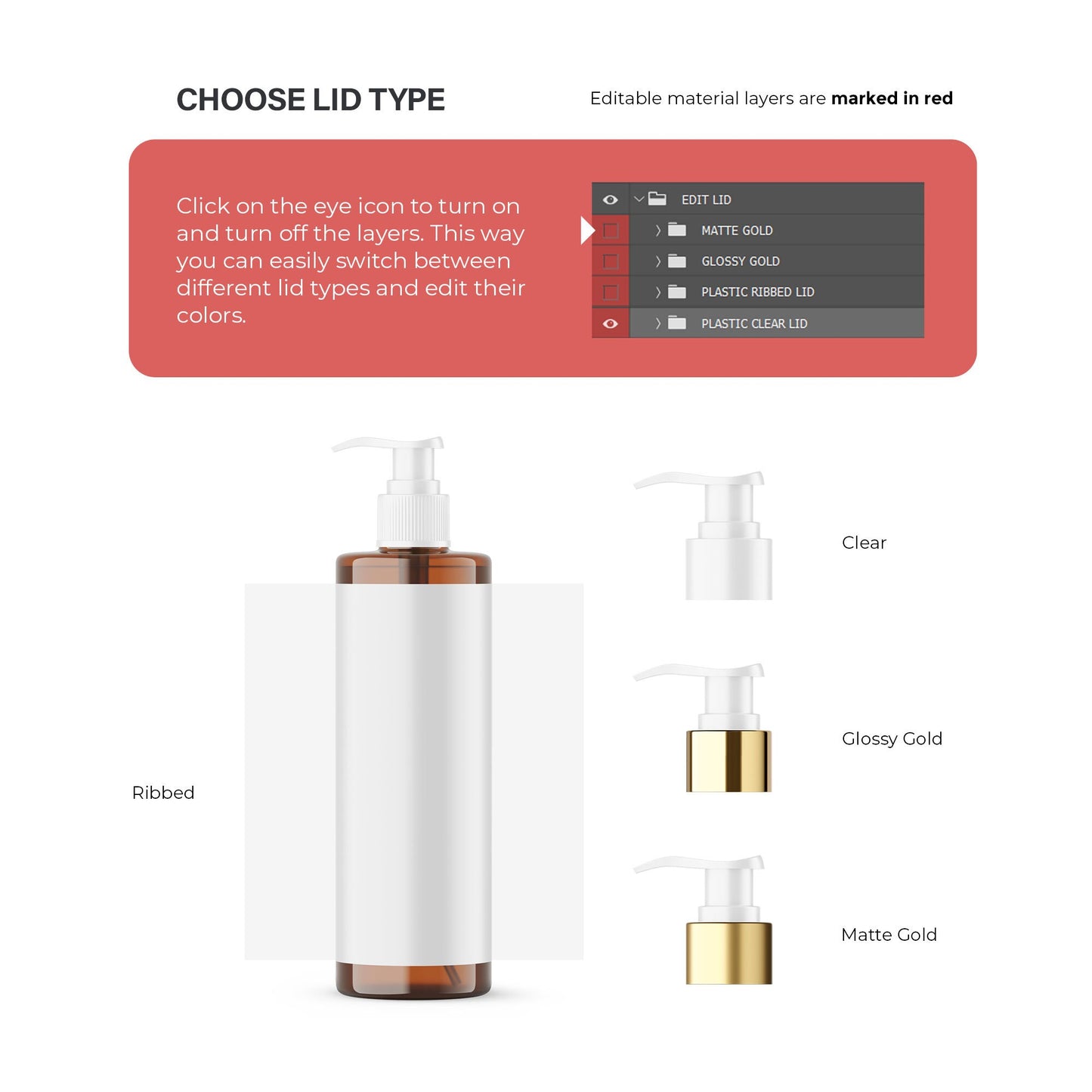 Digital Amber Pump Bottle With Expanded Label - Cosmetic Mockup - PSD / PNG / JPG