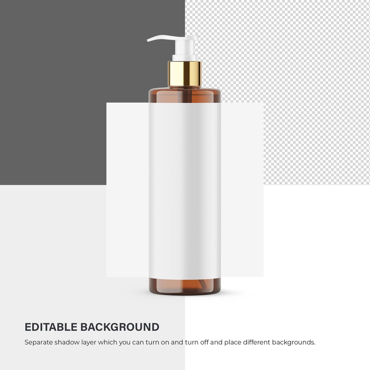 Digital Amber Pump Bottle With Expanded Label - Cosmetic Mockup - PSD / PNG / JPG